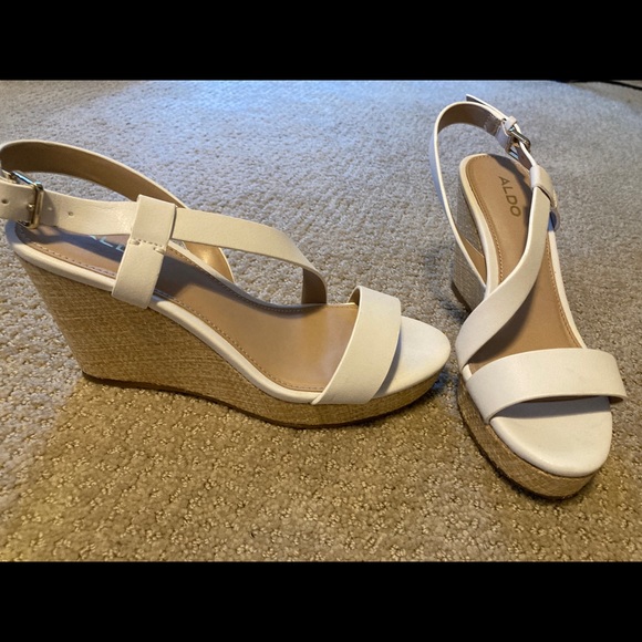 White Aldo Wedge Sandals - Picture 3 of 5